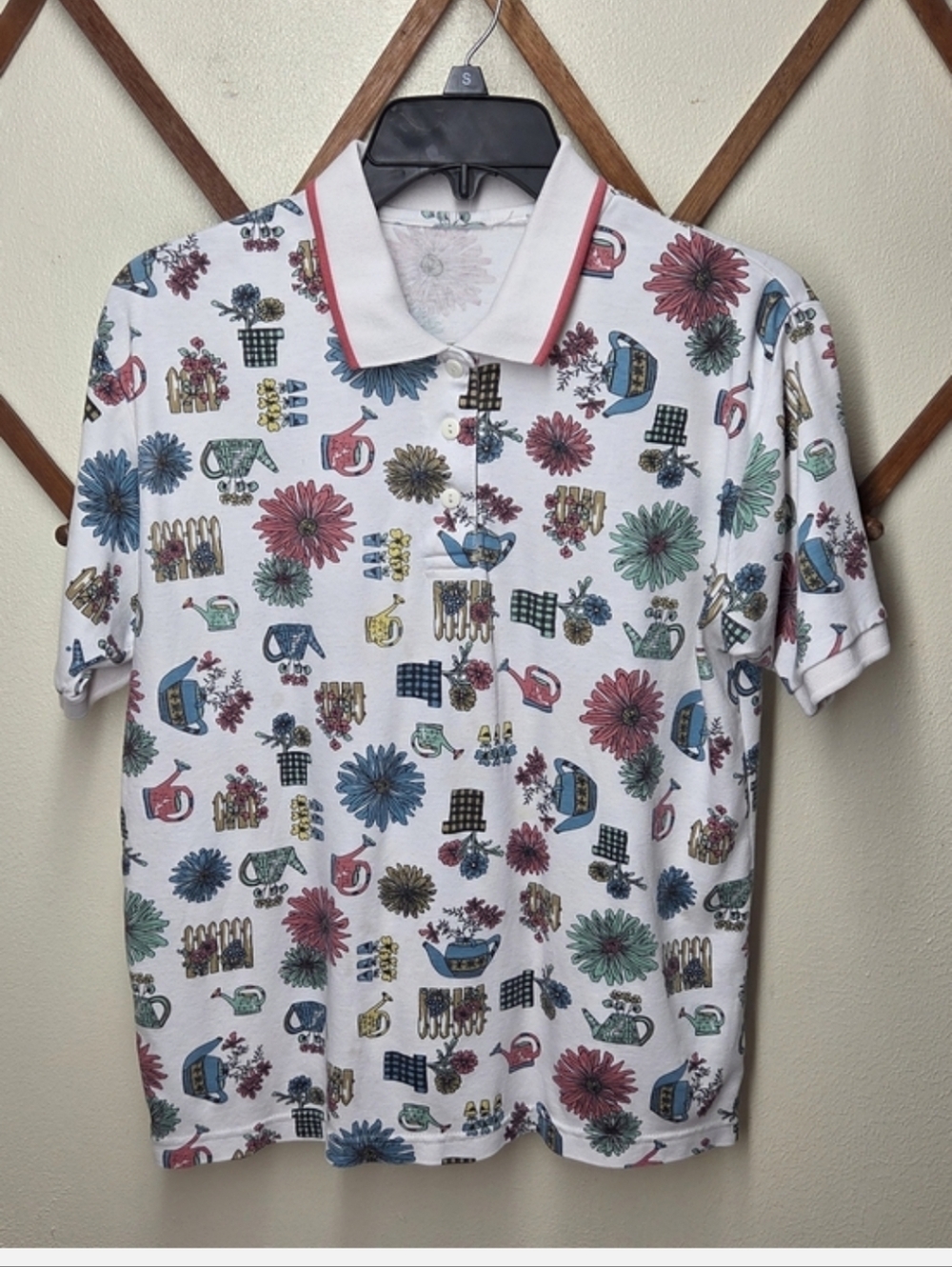 Vintage Spring Garden Themed Print Polo Fits M/L
